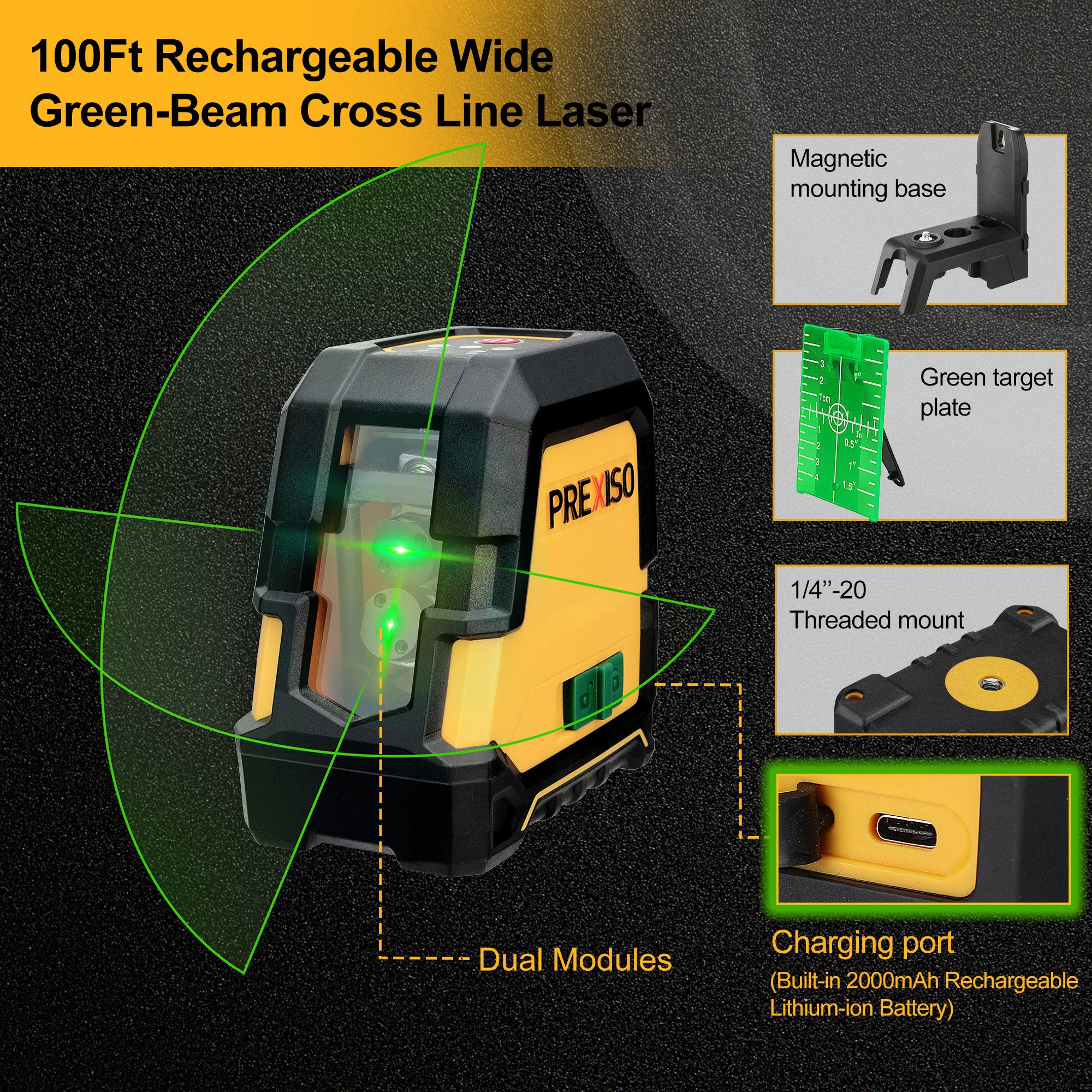 Rechargeable Green Beam Self-leveling Cross Line Laser With Tripod-PLC30GLIT