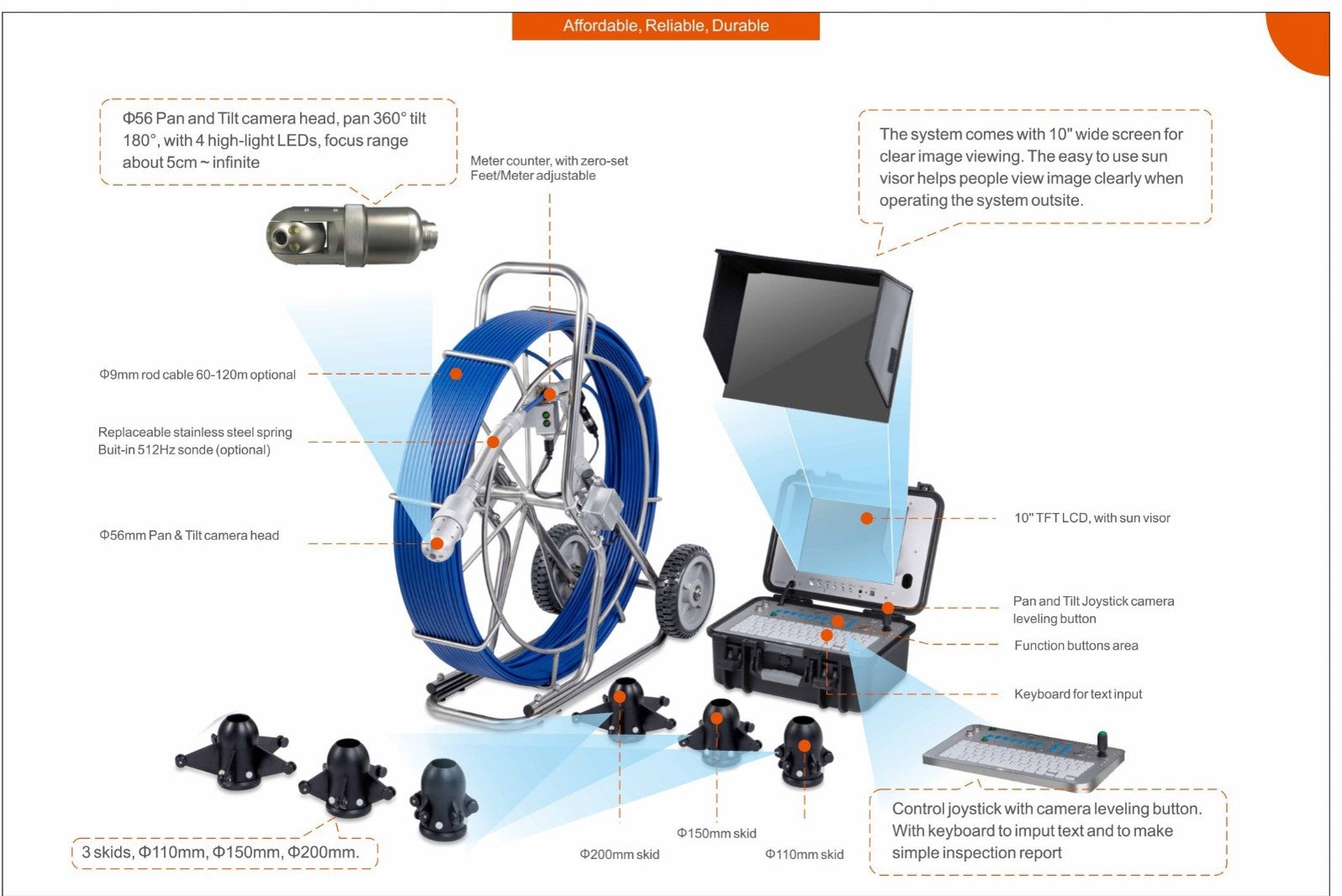 TVBTech 100m Pan & Tilt 3688 Drain / Pipe Inspection Camera