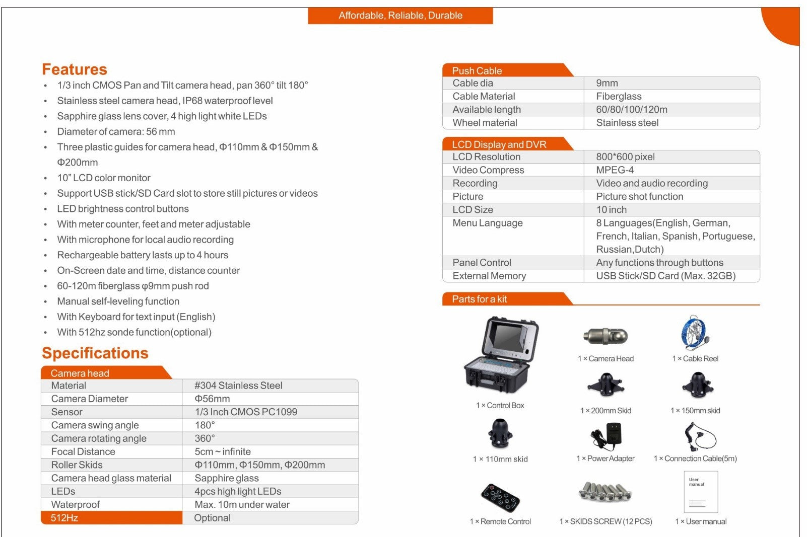 TVBTech 100m Pan & Tilt 3688 Drain / Pipe Inspection Camera